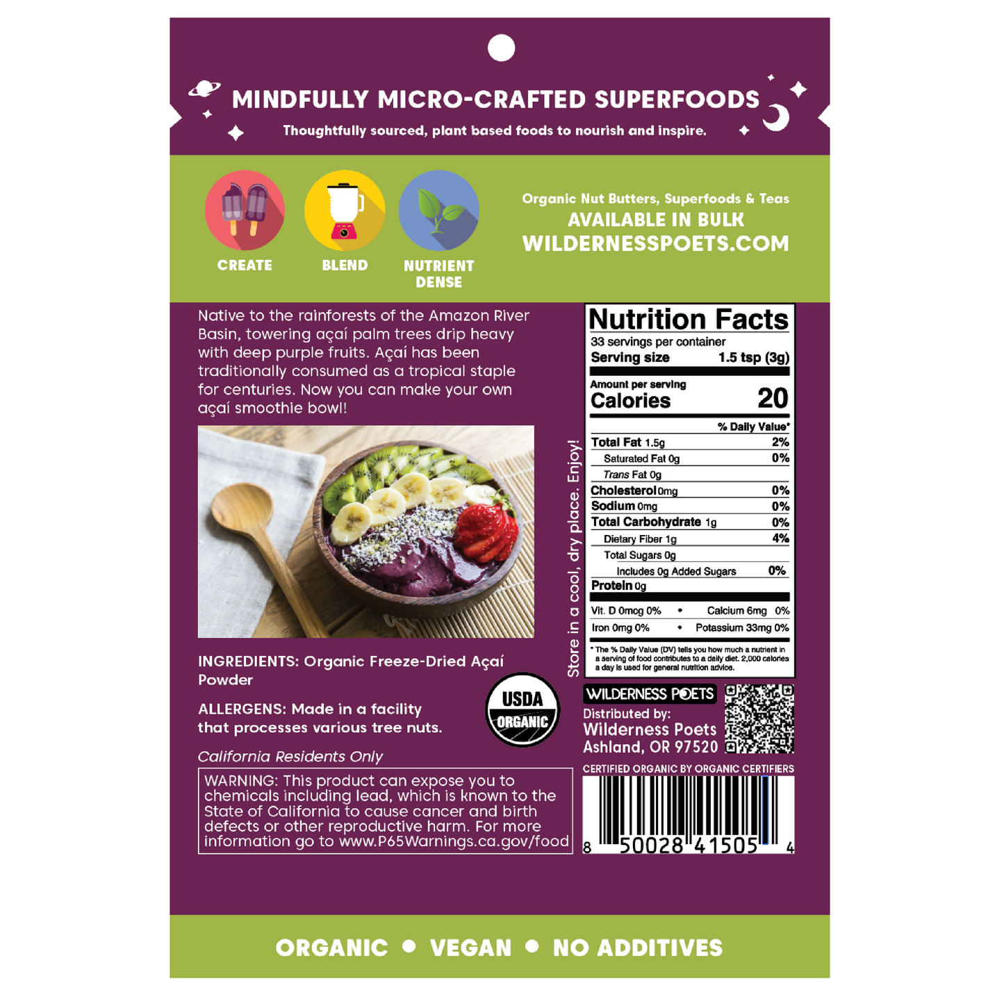 Acai Powder - Freeze Dried, Organic