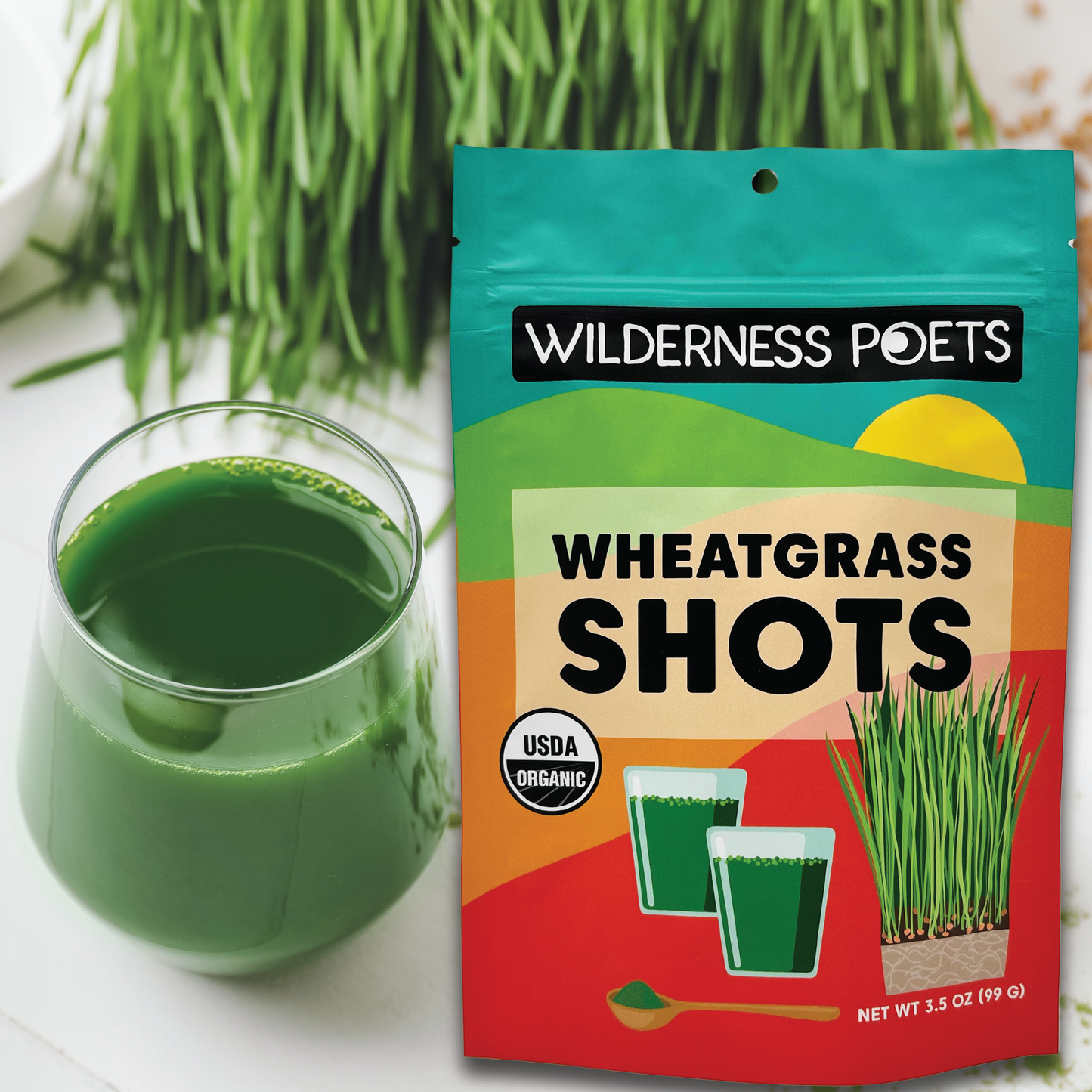 Wheatgrass Shots - Juice Powder, Organic and Raw, US-Grown