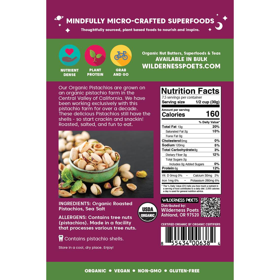 Pistachios - Roasted, Salted, Organic
