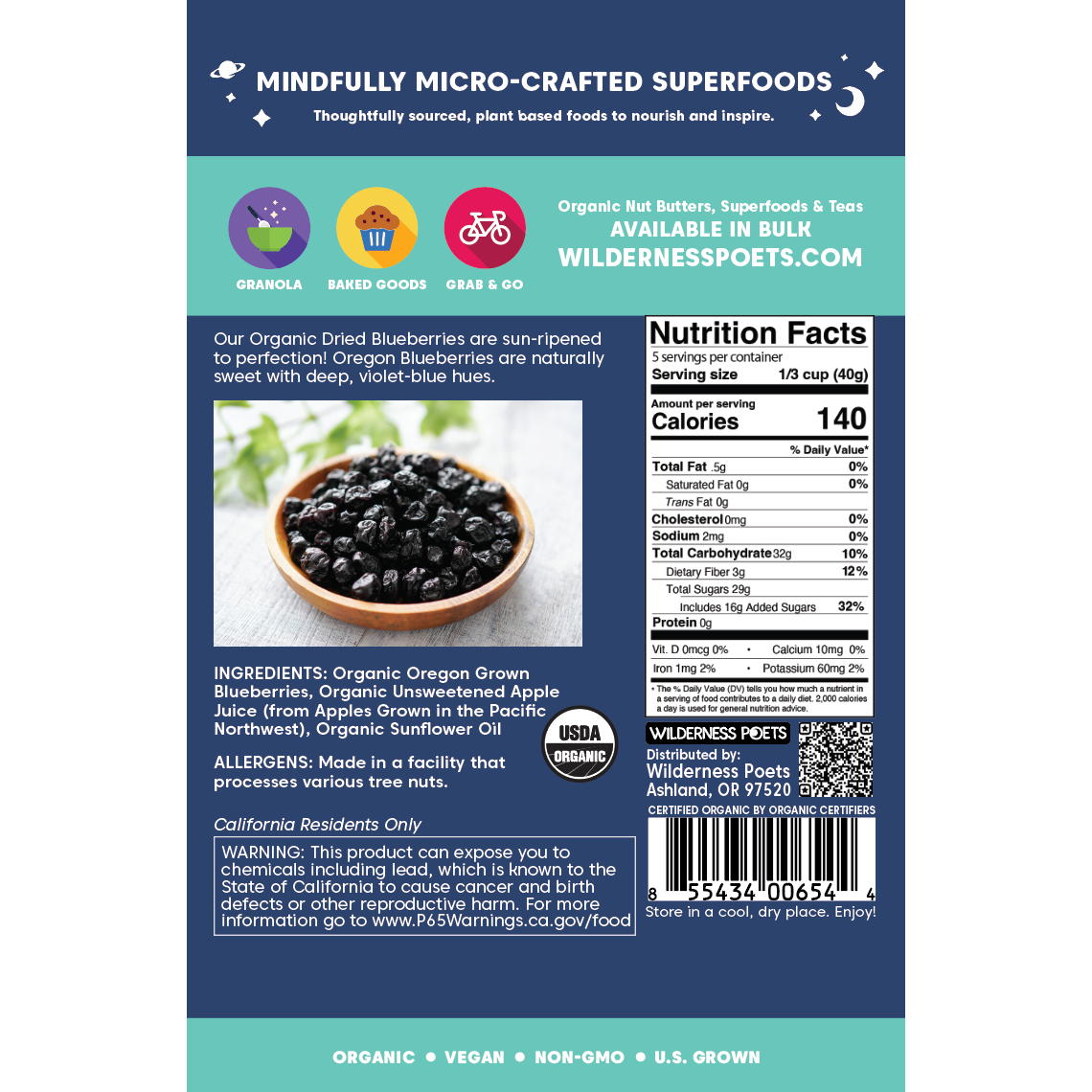 Blueberries - Oregon Grown, Dried, Organic