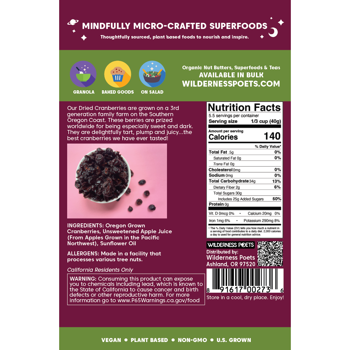 Cranberries - Oregon Grown, Dried