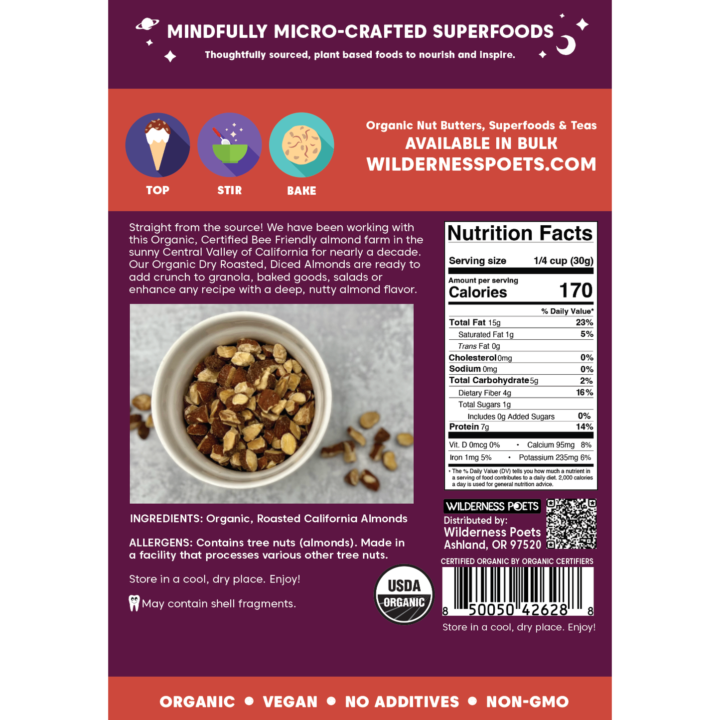 Almonds - Roasted and Diced, California Grown, Organic, "Almond Butter Stock"