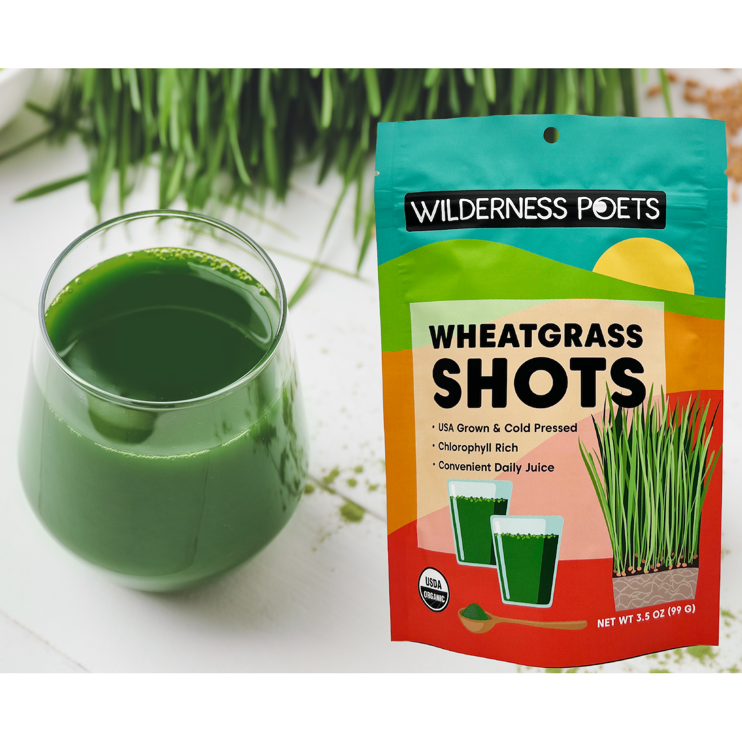 Wheatgrass Shots - Juice Powder, Organic and Raw, US-Grown
