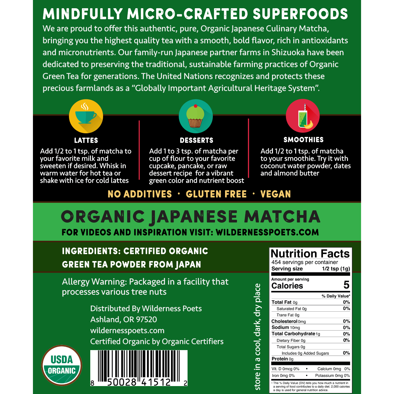 Matcha Green Tea Powder - Culinary Grade, Organic